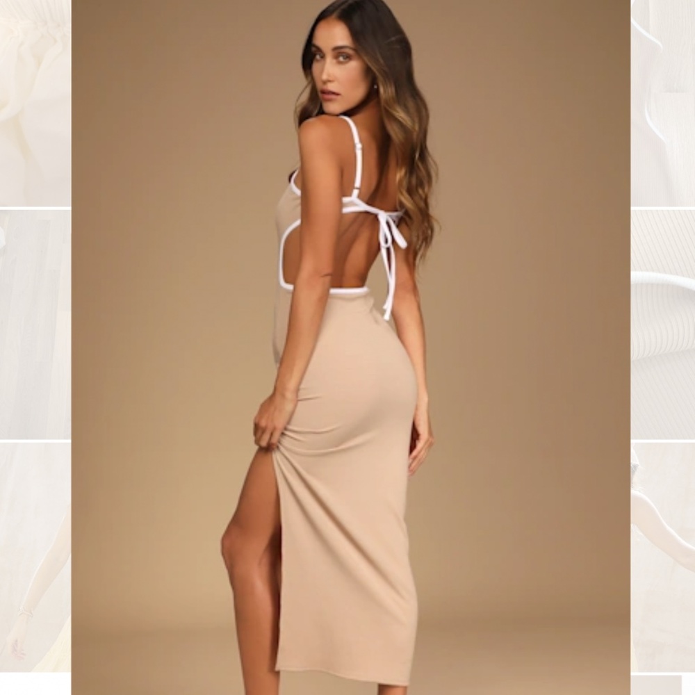 Lulus - Tan and white dress - Size S